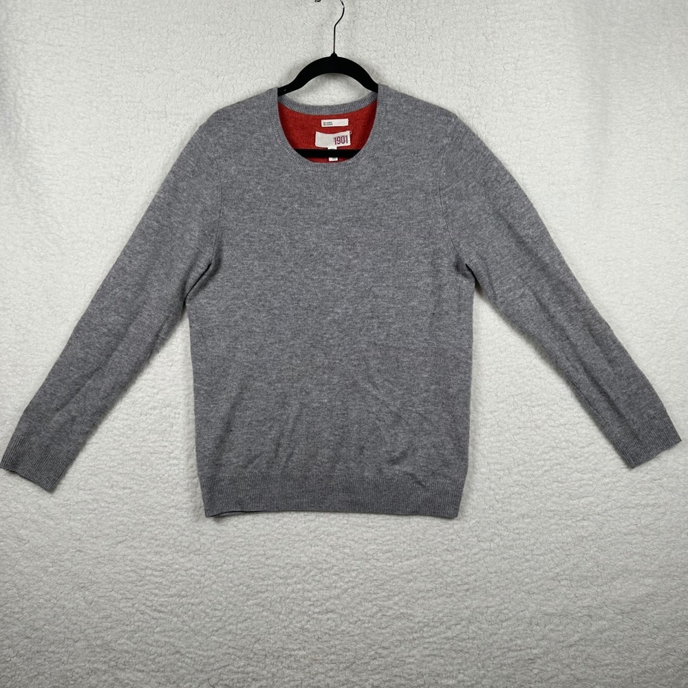 1901 Mens 100% Cashmere Crewneck Sweater Heather Grey Medium Preppy Quiet Luxury